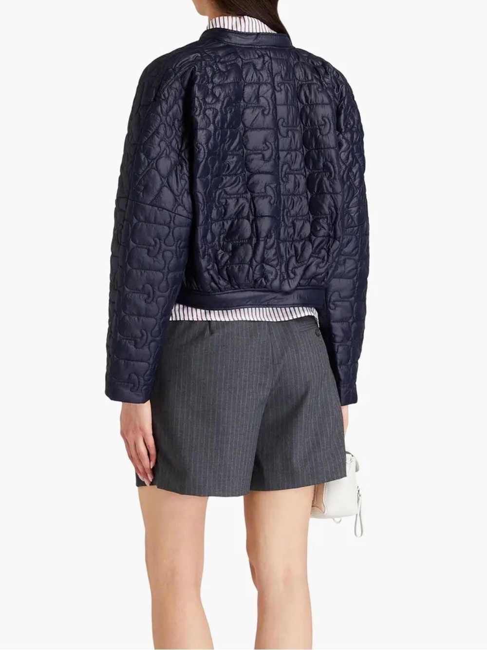 Ganni Quilted Cropped Puffer Jacket - Navy - Picture 2 of 16